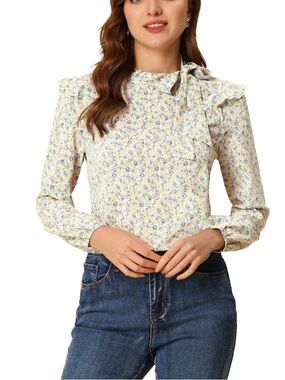 Floral Bow-Tie Long Sleeve Blouse